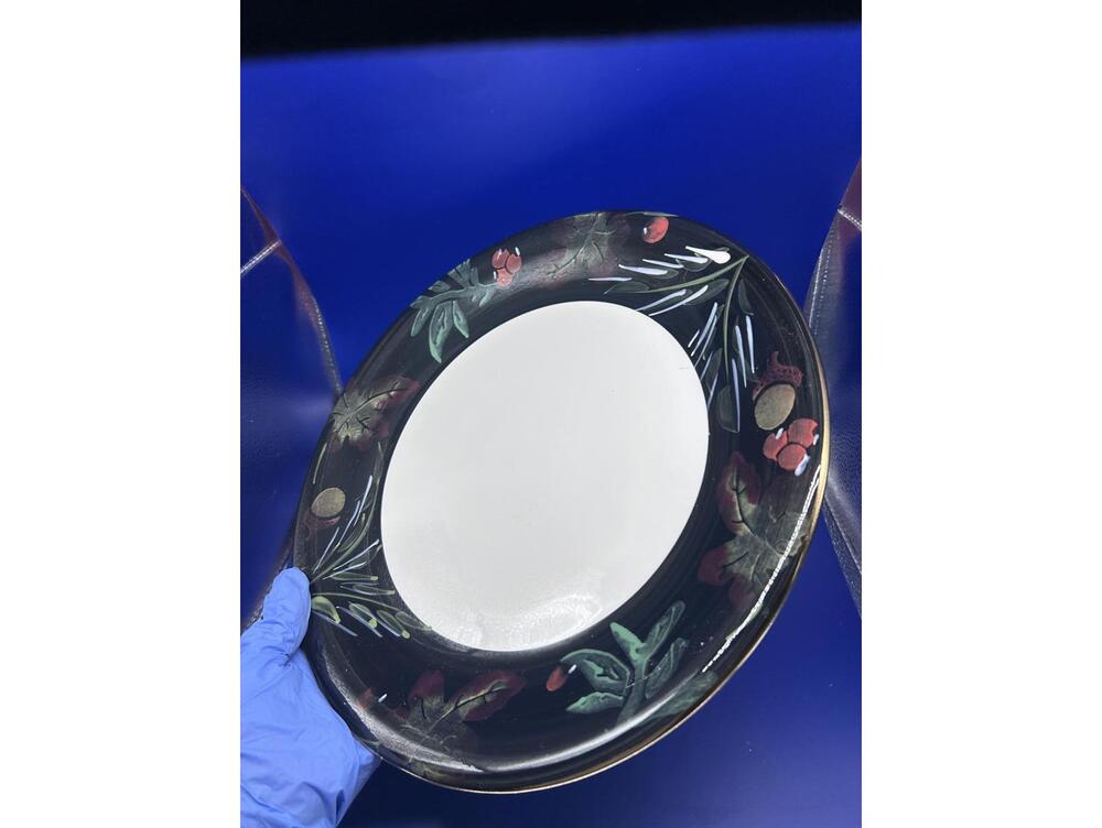 6 VARM Ceramica Venetian Dinner Plates - Made in Italy - Black Floral Fruit - Picture 7 of 9